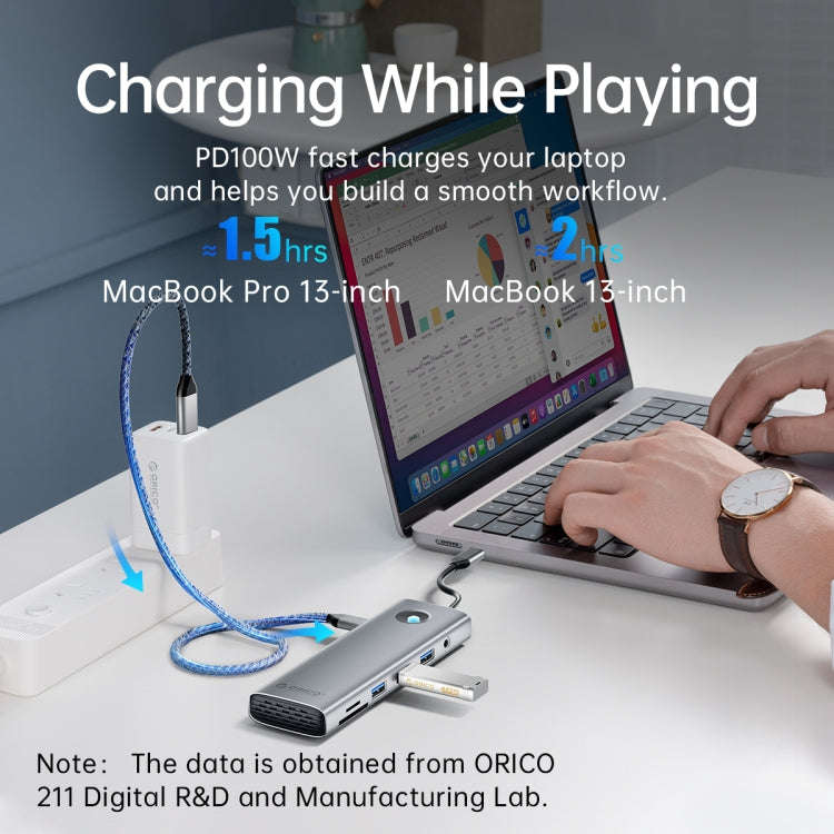 ORICO PW11-8PM Type-C / USB-C 8-in-1 5Gbps Multifunction Docking Station Card Reader (Silver)