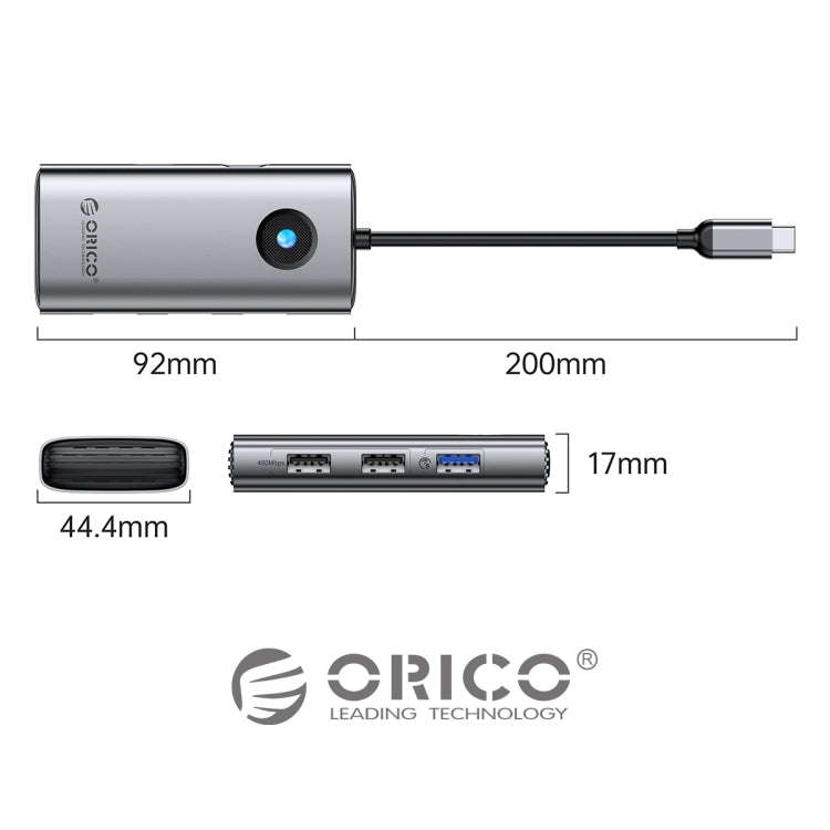 ORICO ORICO-PW11-6PCR R45 Type-C / USB-C 6-in-1 5Gbps Multifunction Docking Station (Dark Gray)