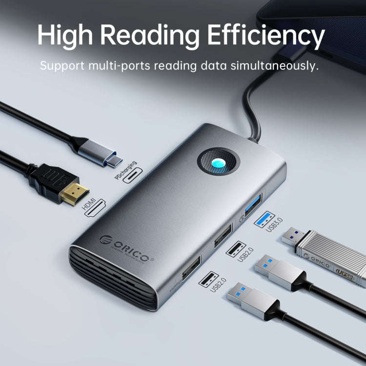 ORICO ORICO-PW11-6PCR R45 Type-C / USB-C 6-in-1 5Gbps Multifunction Docking Station (Dark Gray)