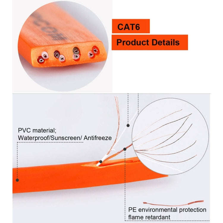 15m CAT6 Ultra-thin Flat Ethernet Network LAN Cable, Patch Lead RJ45 (Orange)