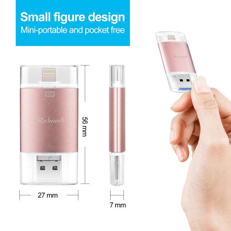 Richwell 3 in 1 64G Type-C + 8 Pin + USB 3.0 Metal Double Cover Push-pull Flash Disk with OTG Fun...