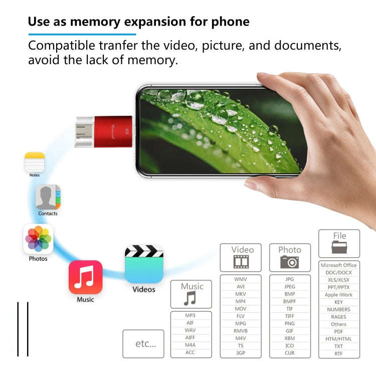 Richwell 3 in 1 64G Type-C + 8 Pin + USB 3.0 Metal Double Cover Push-pull Flash Disk with OTG Fun...