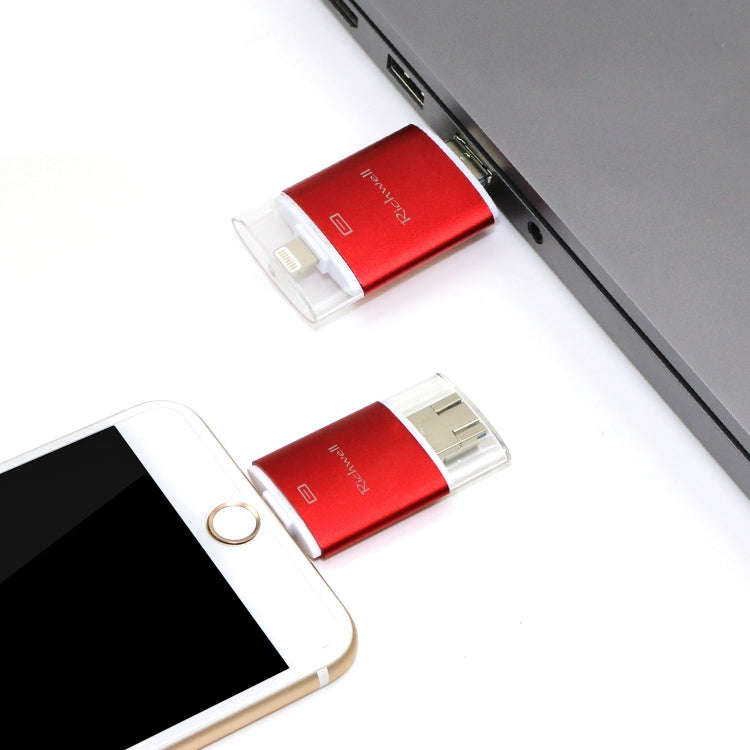 Richwell 3 in 1 32G Type-C + 8 Pin + USB 3.0 Metal Double Cover Push-pull Flash Disk with OTG Fun...