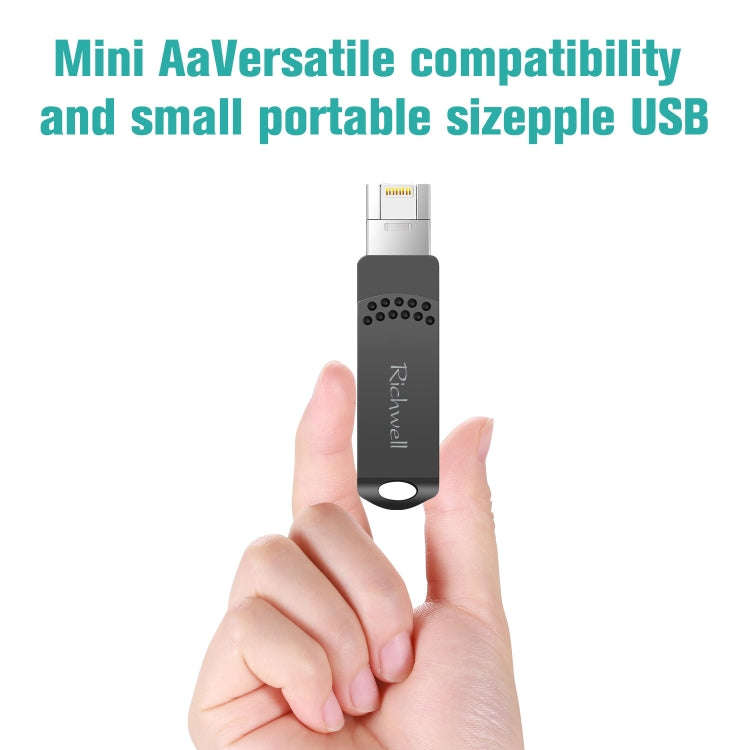 Richwell 128G Type-C + 8 Pin + USB 3.0 Metal Flash Disk with OTG Function(Black)