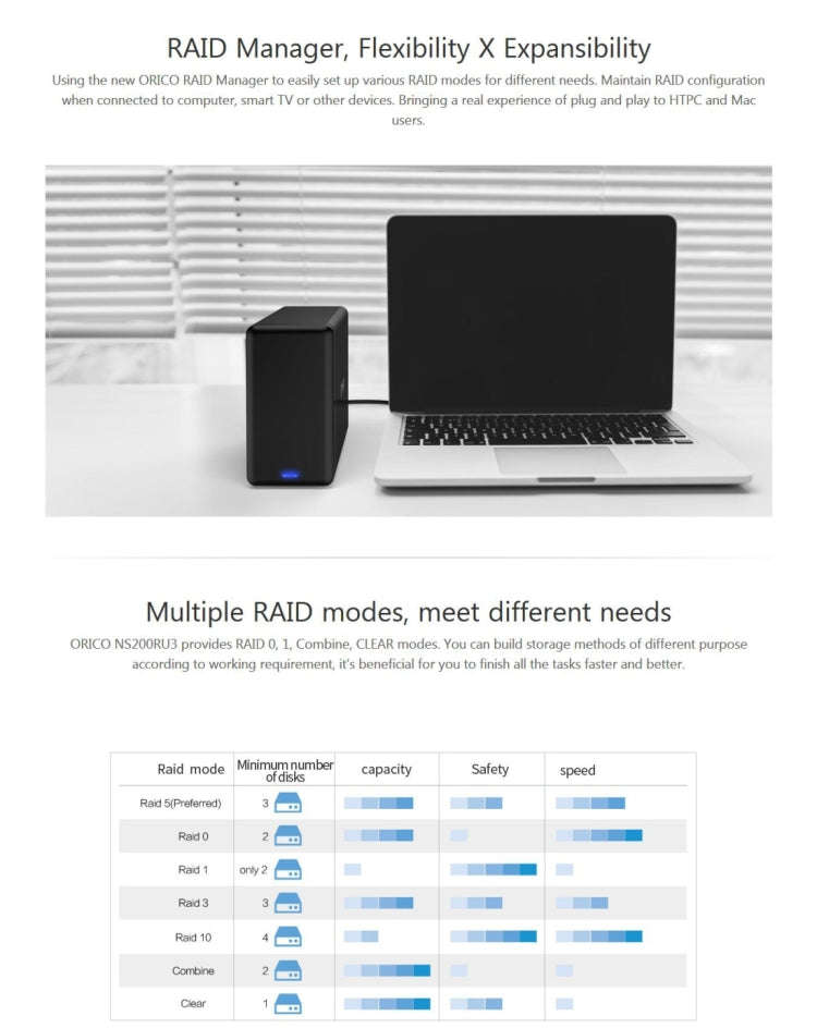 ORICO NS200-RU3 2-bay USB 3.0 Type-B to SATA External Hard Disk Box Storage Case Hard Drive Dock ...