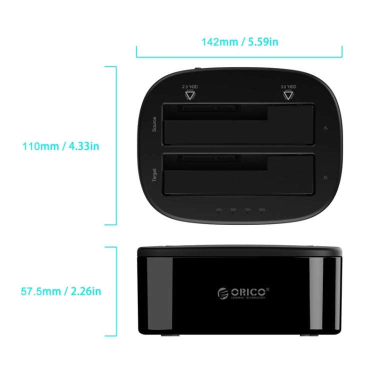 ORICO 6228US3-C 1 to 1 Clone 2 Bay USB 3.0 Type-B to SATA External Storage Hard Drive Dock for 2....