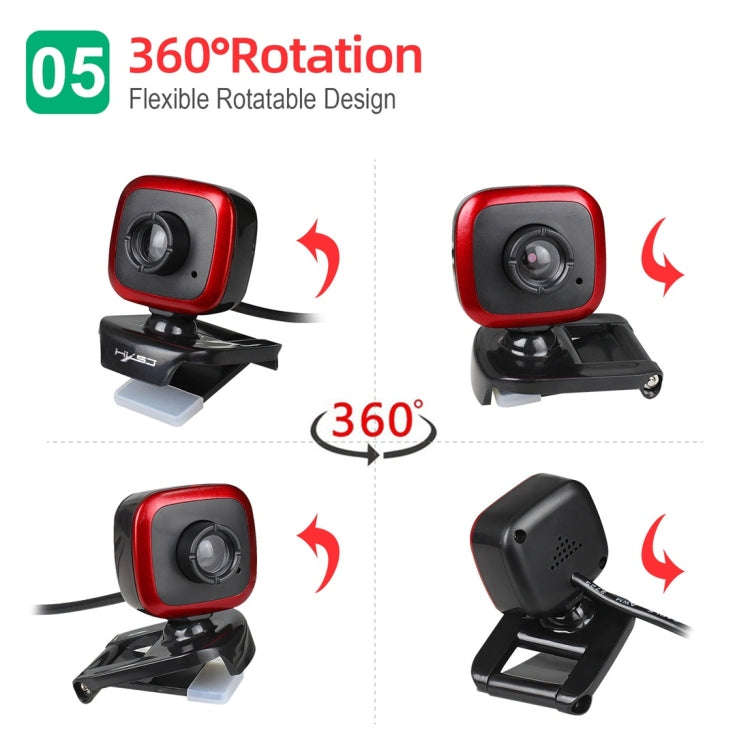 HXSJ A849 480P Adjustable 360 Degree HD Video Webcam PC Camera with Microphone(Black Red)