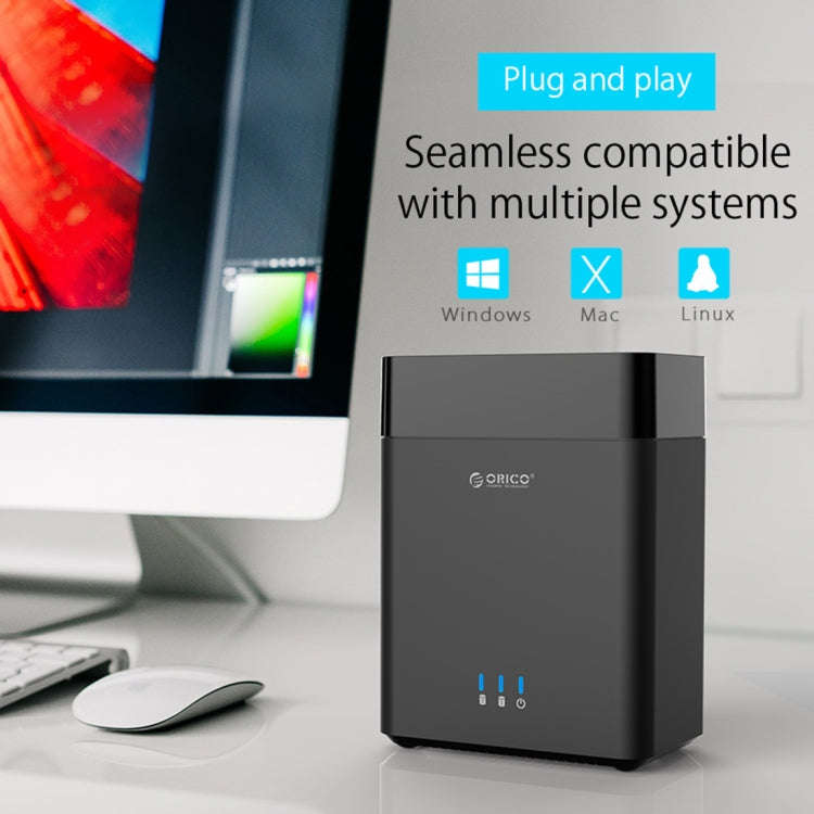 ORICO DS200C3 3.5 inch 2 Bay Magnetic-type USB-C / Type-C Hard Drive Enclosure with Blue LED Indi...