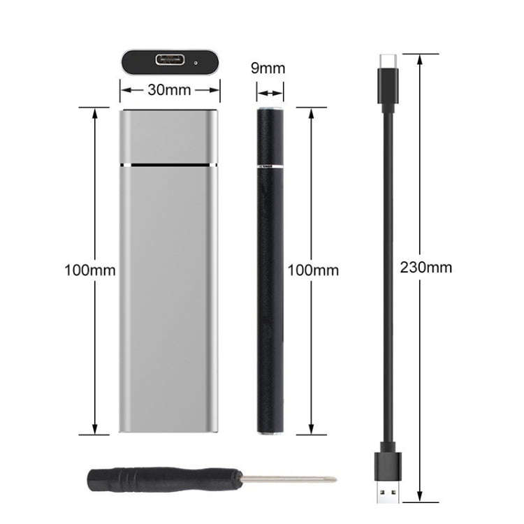 M.2 NGFF to USB-C / Type-C USB 3.1 Interface Aluminum Alloy SSD Enclosure(Black)