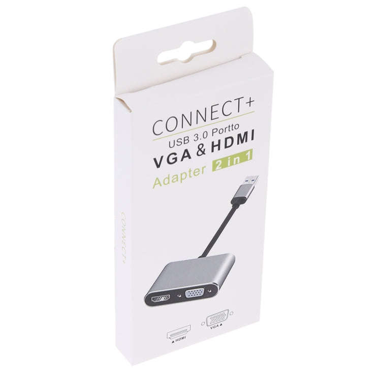 2 in 1 USB 3.0 to HDMI + VGA Adapter(Silver)