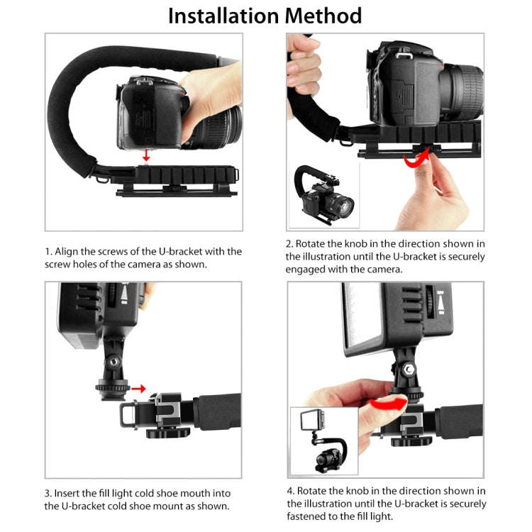 PULUZ U/C Shape Portable Handheld DV Bracket Stabilizer + LED Fill Light Kit with Cold Shoe Tripo...