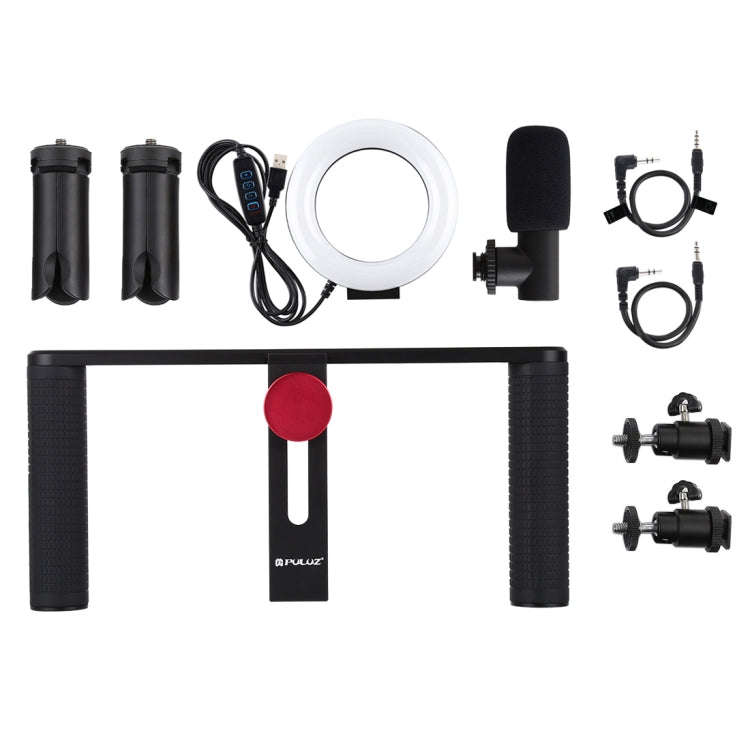 PULUZ 4 in 1 Vlogging Live Broadcast 4.7 inch 12cm Ring LED Selfie Light Smartphone Video Rig Han...