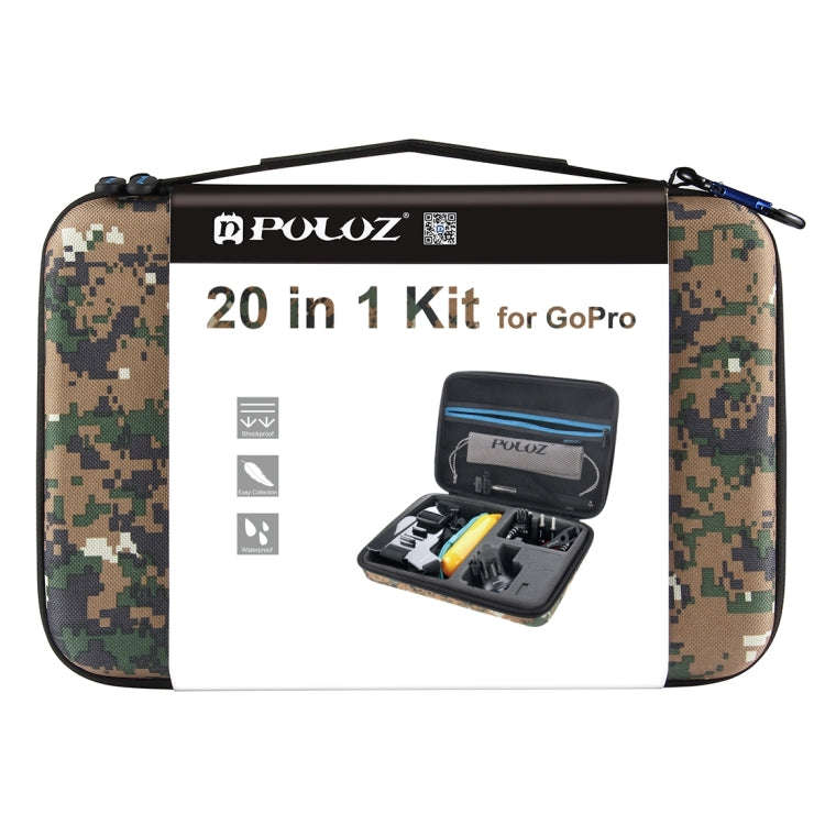 PULUZ 20 in 1 Accessories Combo Kit with Camouflage EVA Case (Chest Strap + Head Strap + Suction ...