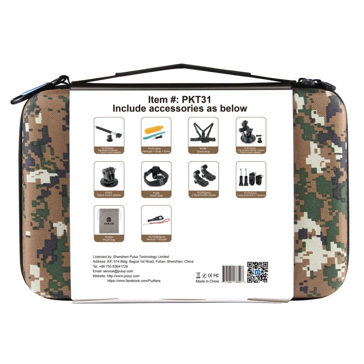 PULUZ 20 in 1 Accessories Combo Kit with Camouflage EVA Case (Chest Strap + Head Strap + Suction ...