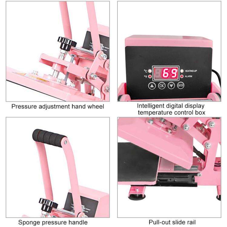 Hand Stamping Machine T-Shirt Clothes Heat Transfer, Size: 23x30cm, US Plug (Pink)