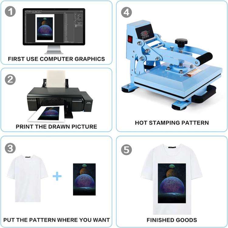 Hand Stamping Machine T-Shirt Clothes Heat Transfer, Size: 23x30cm, US Plug (Pink)