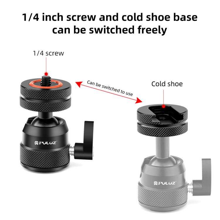 PULUZ Multifunctional Aluminum Alloy Mini Ball Head Tripod Mount Adapter, Cold Shoe & 1/4 Screw D...