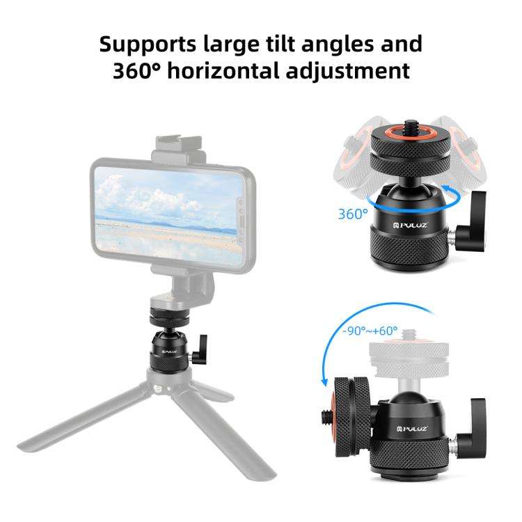 PULUZ Multifunctional Aluminum Alloy Mini Ball Head Tripod Mount Adapter, Cold Shoe & 1/4 Screw D...