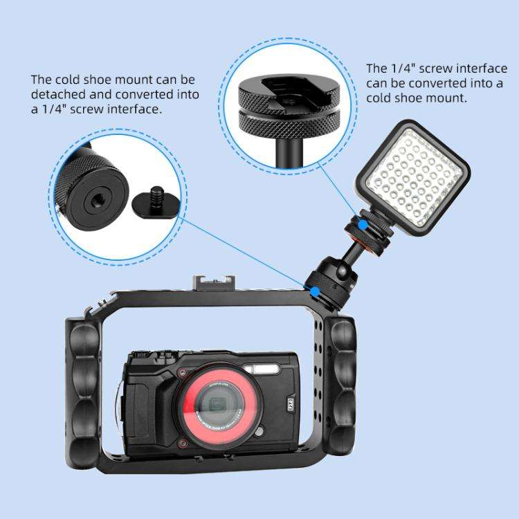 PULUZ Multifunctional Aluminum Alloy Mini Ball Head Tripod Mount Adapter, Cold Shoe & 1/4 Screw D...