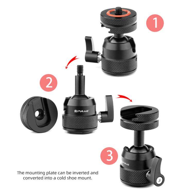 PULUZ Multifunctional Aluminum Alloy Mini Ball Head Tripod Mount Adapter, Cold Shoe & 1/4 Screw D...