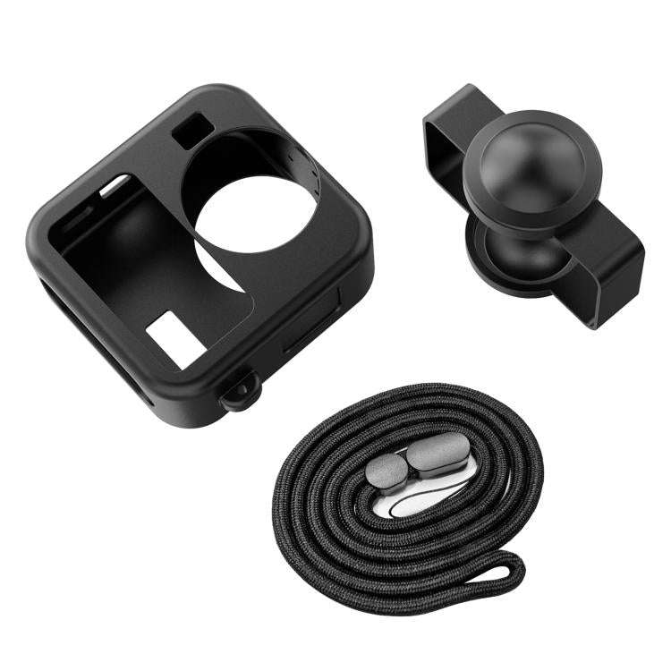 For GoPro MAX2 PULUZ Body Silicone Protective Case with Dual Lens Caps Cover & Strap (Black)