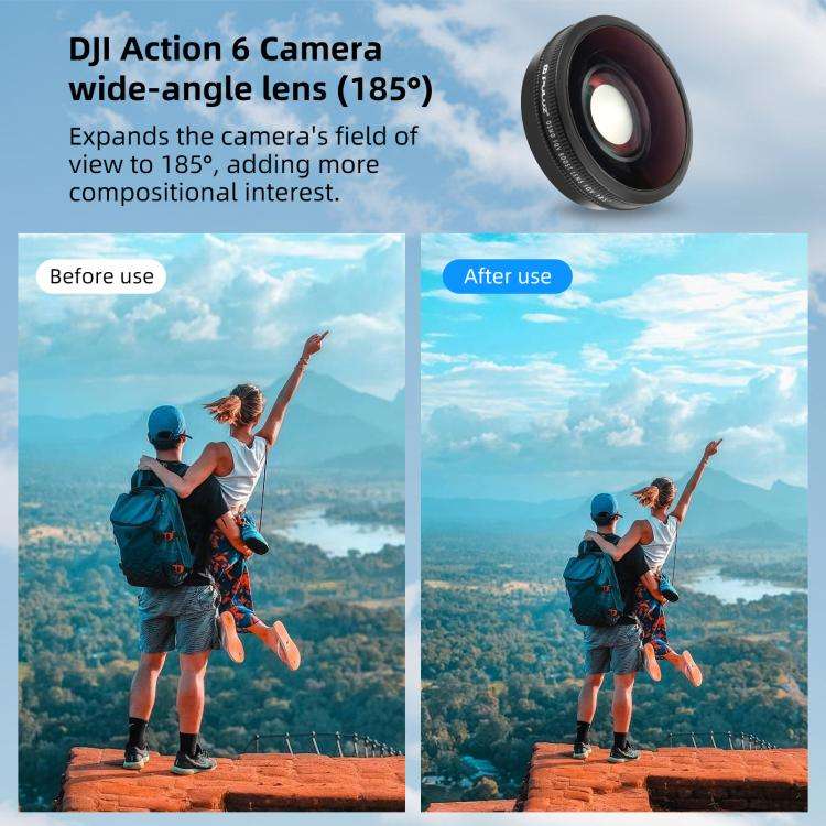 For DJI Osmo Action 6 PULUZ FOV Boost Lens 185 Degree Wide Angle Lens