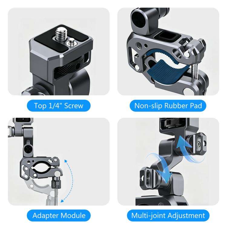 PULUZ Panoramic & Action Cameras Professional 3-Way Gimbal Motorcycles Bicycles Handlebar Alumini...