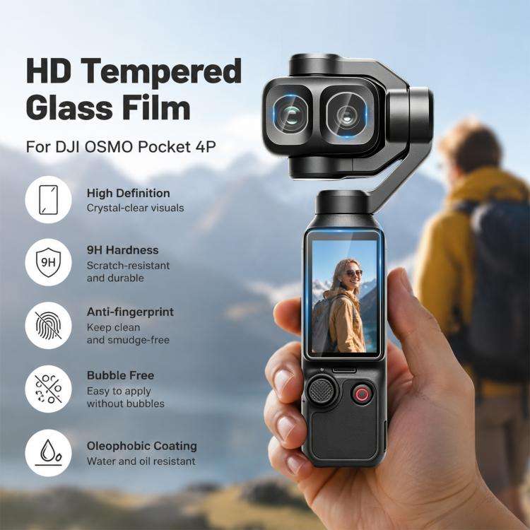 For DJI OSMO Pocket 4P / XTRA Muse 2 Pro PULUZ 9H 2.5D HD Tempered Glass Lens Protector + Screen ...