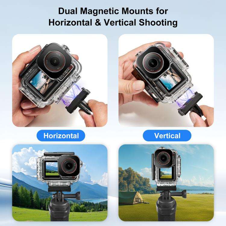 For DJI Action 5 Pro / 4 / 3 PULUZ 60m Waterproof Housing Diving Case Magnetic Quick-release Hori...