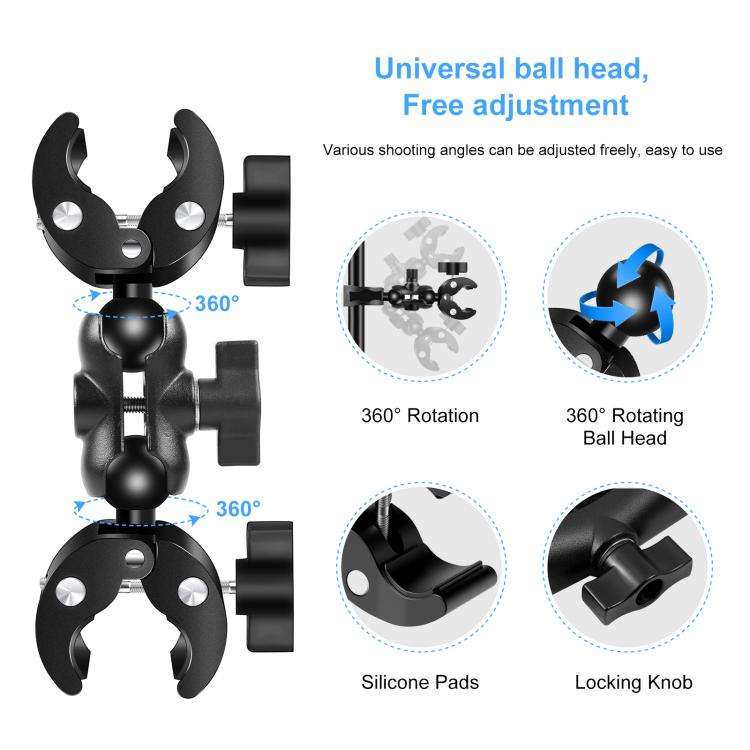 PULUZ Cycling Quick Release Bracket with 150cm Locking Selfie Stick Set, 2 x Dual-heads Crabs Cla...