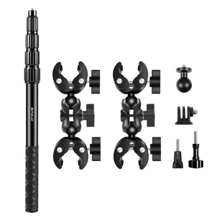 PULUZ Cycling Quick Release Bracket with 150cm Locking Selfie Stick Set, 2 x Dual-heads Crabs Cla...
