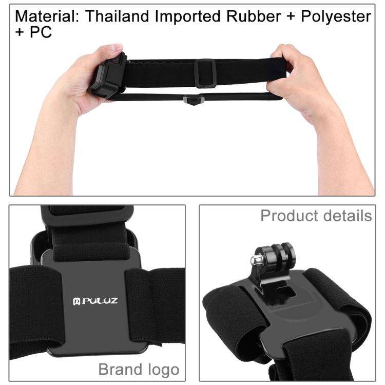PULUZ Elastic Mount Belt Adjustable Head Strap for GoPro, Insta360 ONE R, DJI Osmo Action and Oth...