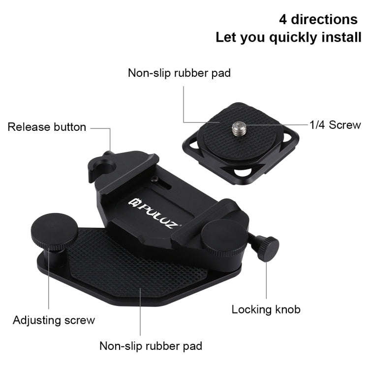 PULUZ Capture Camera Clip CNC Aluminum Alloy Quick Release Clip with Plate (Black)