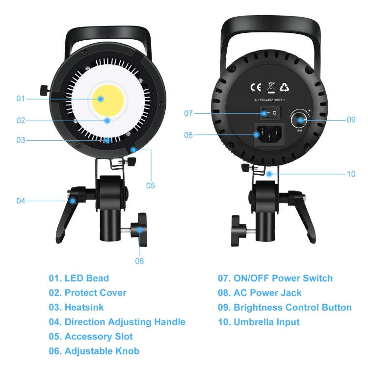 PULUZ 150W Studio Video Light 5600K Monochromatic Temperature Built-in Dissipate Heat System with...