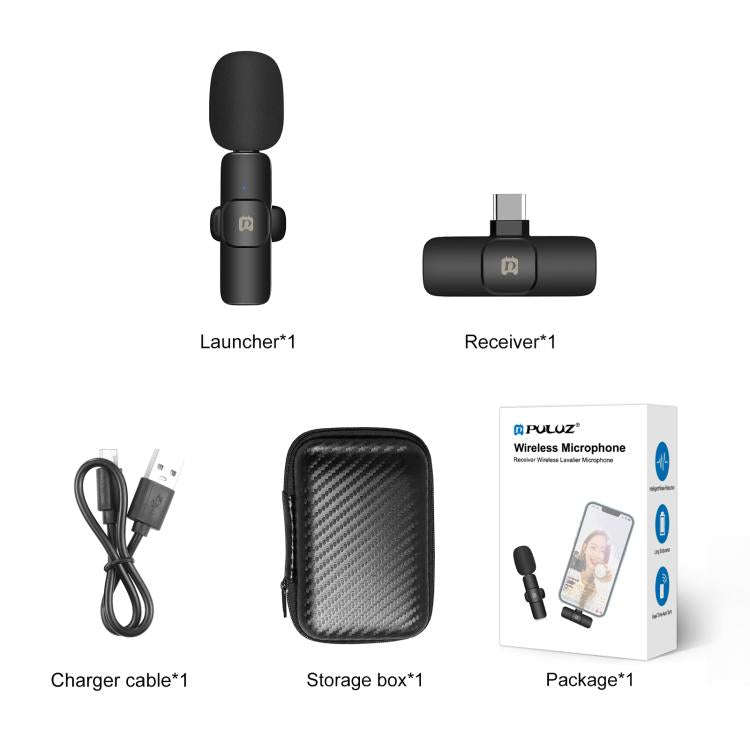 PULUZ Wireless Lavalier Noise Reduction Reverb Microphone for Type-C / USB-C Device, Support Phon...