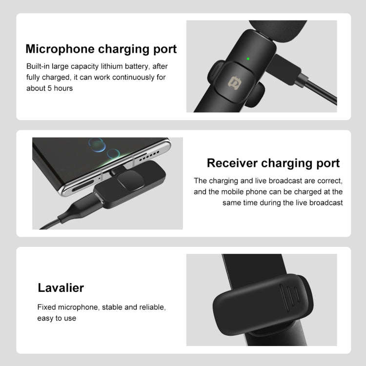 PULUZ Wireless Lavalier Noise Reduction Reverb Microphones for Type-C Phone, Type-C Receiver and ...