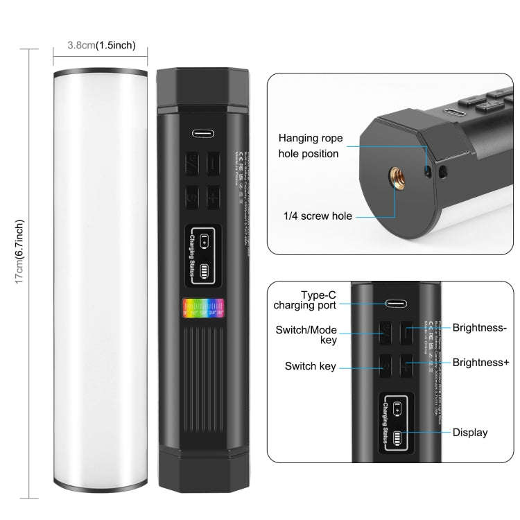PULUZ 17cm Photo Handheld RGB Stick Light Magnetic LED Fill Light