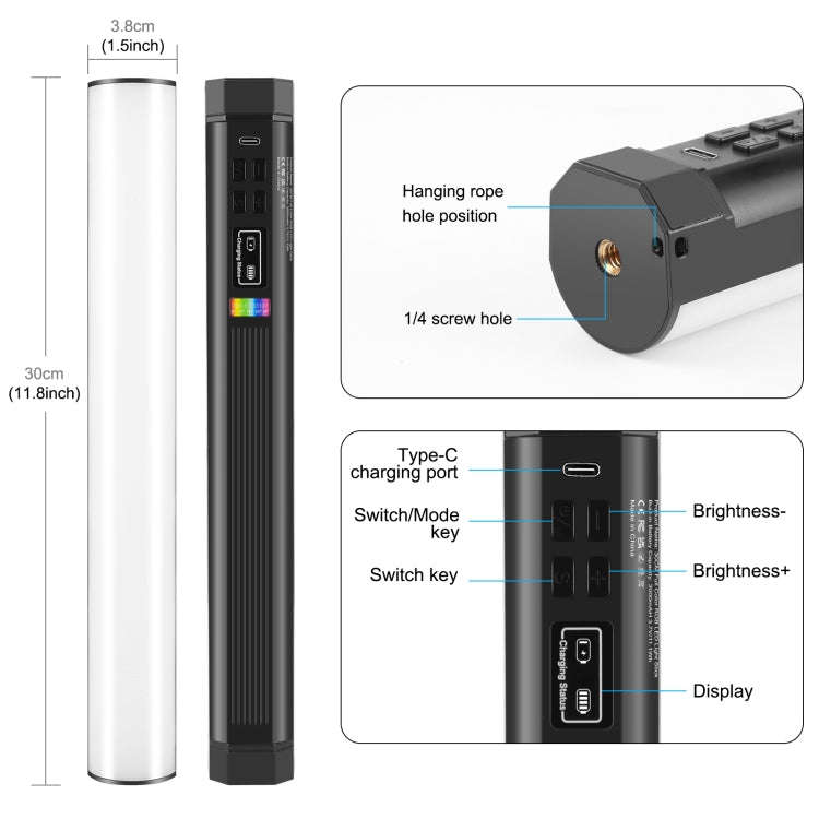 PULUZ 30cm Photo Handheld RGB Stick Light Magnetic LED Fill Light