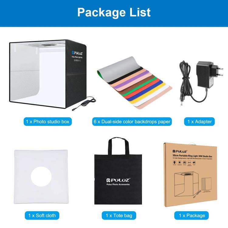 PULUZ 50cm Folding Portable Ring Light Photo Lighting Studio Shooting Tent Box with 6 x Dual-Side...