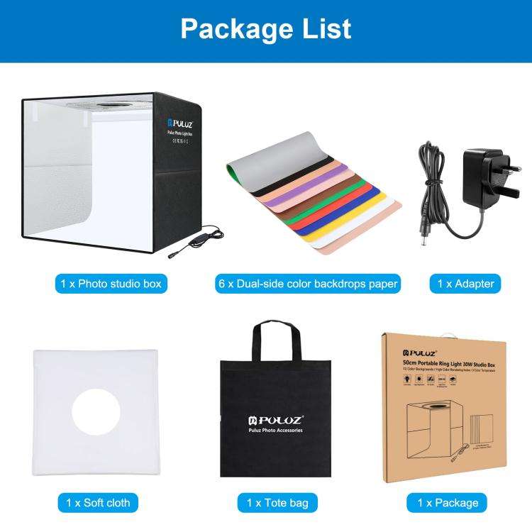 PULUZ 50cm Folding Portable Ring Light PD30W Quick Charge Type-C Photo Lighting Studio Shooting T...