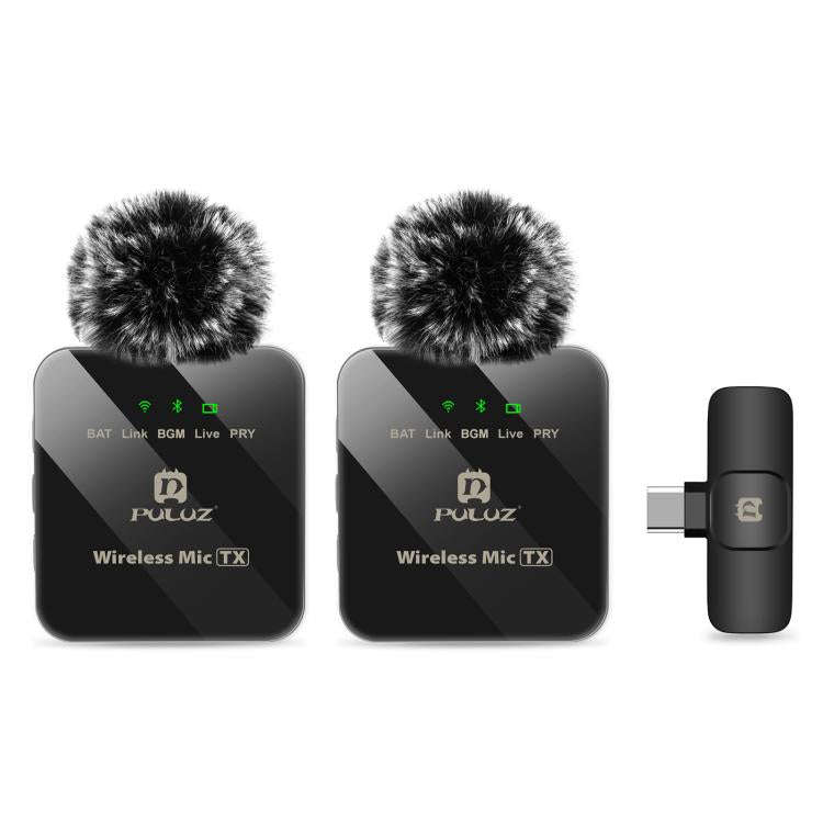 PULUZ Wireless Lavalier Microphone for Type-C Phone, Type-C Receiver and Dual Microphones (Black)