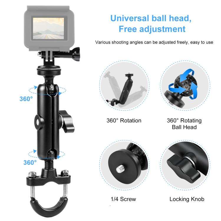PULUZ Motorcycle Handlebar Fixed Mount U-Bolt Base Holder for DJI, Insta360, GoPro and Other Acti...