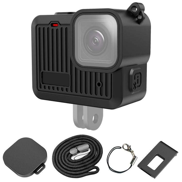 For GoPro HERO 4K 2024 PULUZ Silicone Protective Case Side Interface Cover with Wrist Strap & Len...