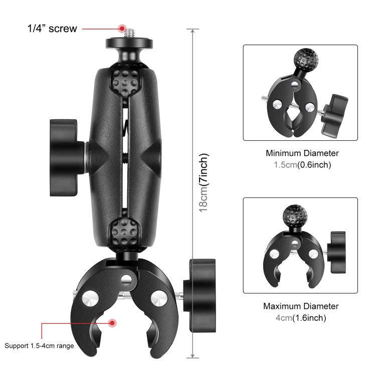 PULUZ Motorcycle Crab Clamp Handlebar Fixed Mount Holder for DJI, Insta360, GoPro and Other Actio...