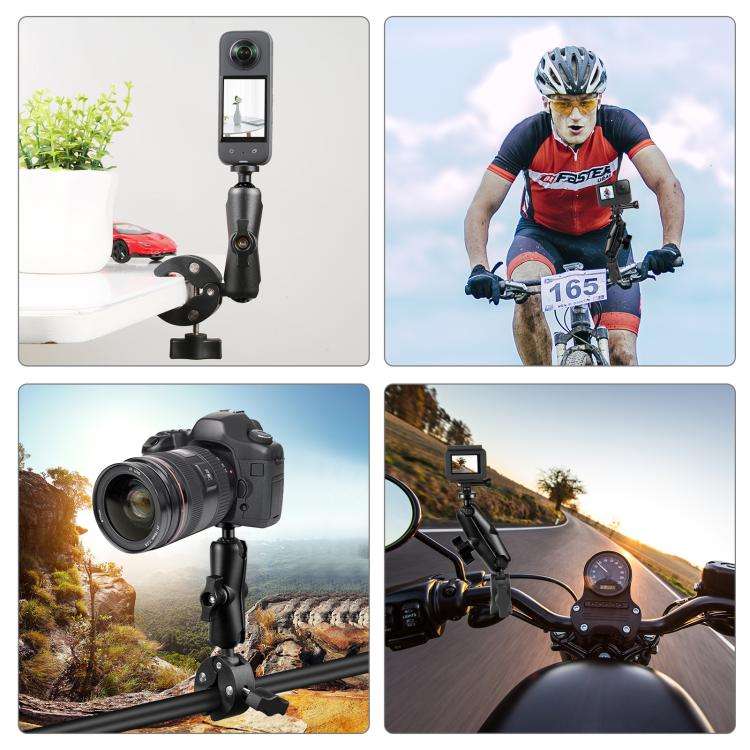 PULUZ Motorcycle Crab Clamp Handlebar Fixed Mount Holder for DJI, Insta360, GoPro and Other Actio...