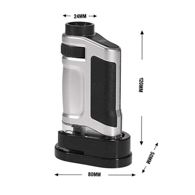 20X - 40X Magnification Zoom Lens Pocket Microscope with LED Light(Silver)