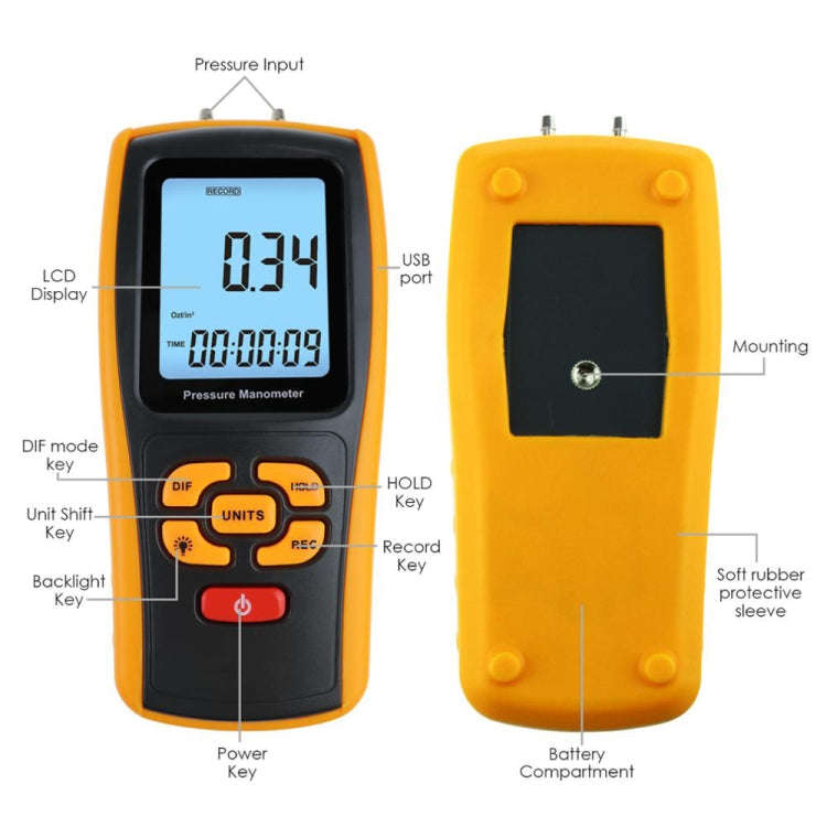 BENETECH GM510 LCD Display Pressure Manometer(Yellow)