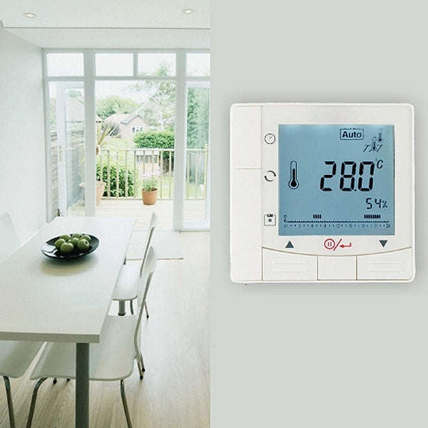 LCD Display Air Conditioning 2-Pipe Programmable Room Thermostat for Fan Coil Unit(White)