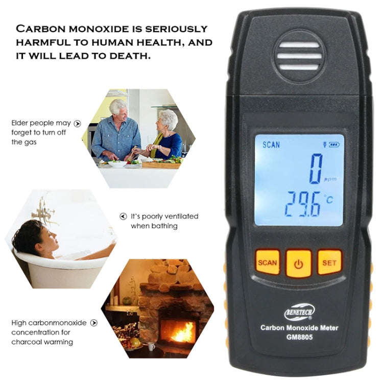 BENETECH GM8805 LCD Display Handheld Carbon Monoxide CO Monitor Detector Meter Tester, Measure Ra...
