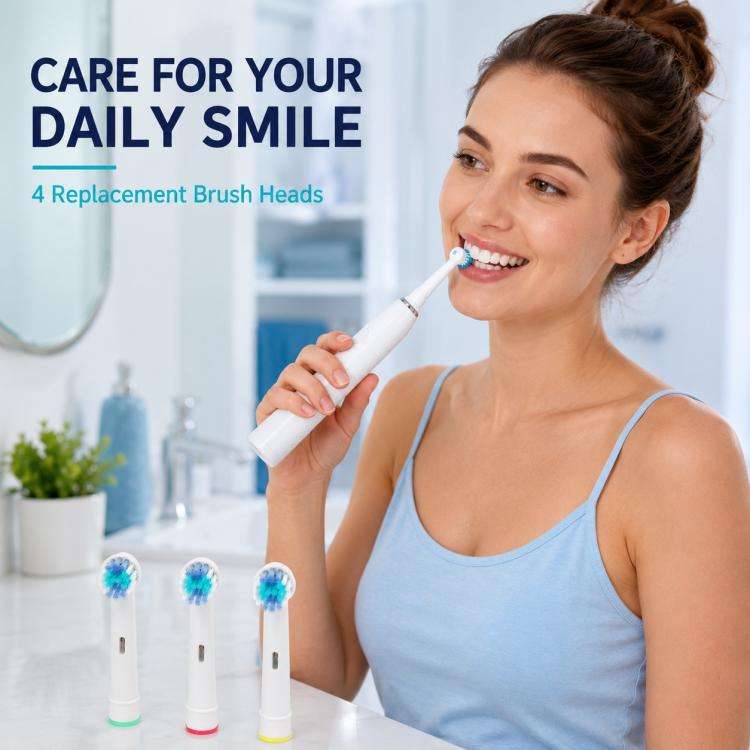 4 PCS/Pack Electric Toothbrush Replacement Heads, Soft Bristles for Deep Cleaning and Gum Care(Wh...